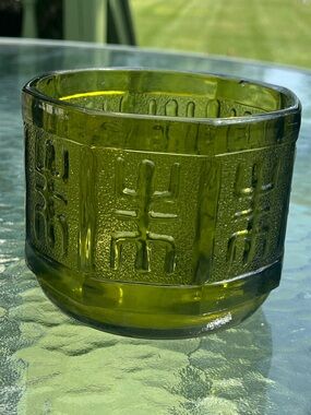 Vintage Indiana Glass Avocado Green Planter Vase Octagonal Paneled MCM Retro